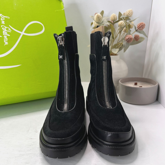 Sam Edelman Leone Suede Lug Sole Chelsea Boots Front Zipper Black Women's 5.5 M - Picture 2 of 11
